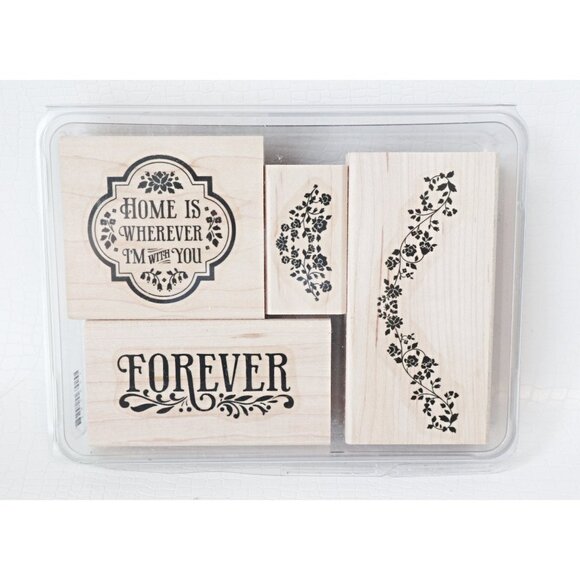 4 Vintage Rubber Stamps  Stampin Up Forever Home Is Wherever I'm With You - Picture 1 of 2